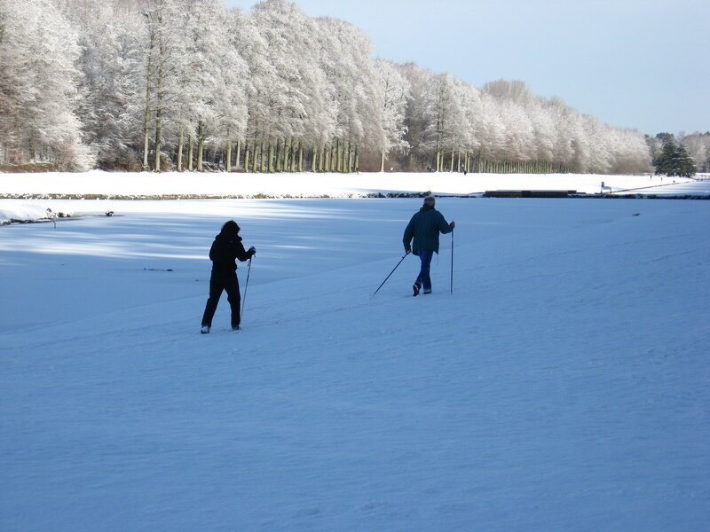 Two People Cross-country Skiing