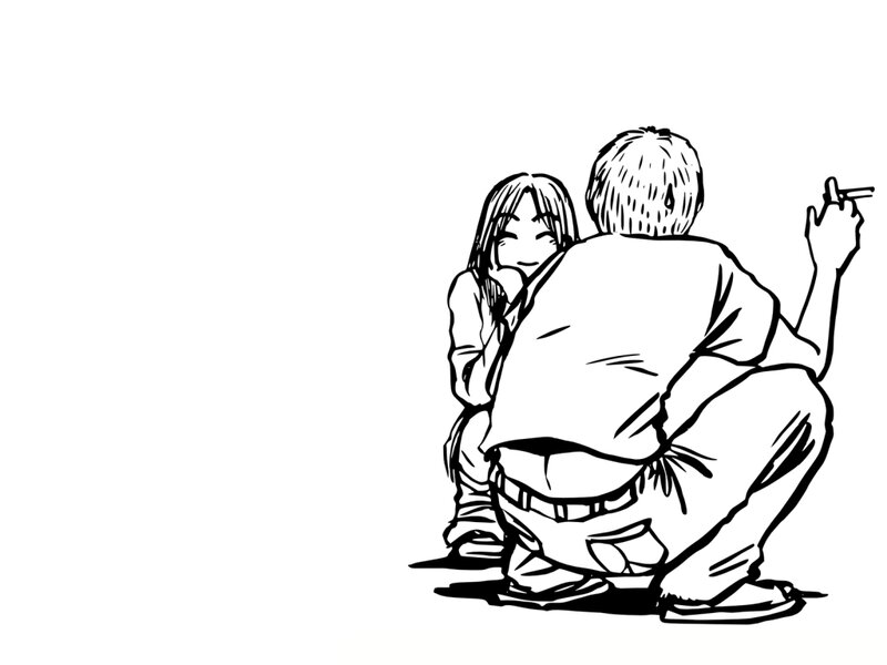 two people crouching together