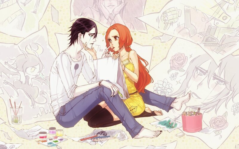 Two People Drawing — Yellow