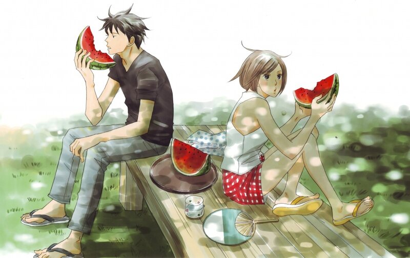 Two People Eating Watermelon — Green