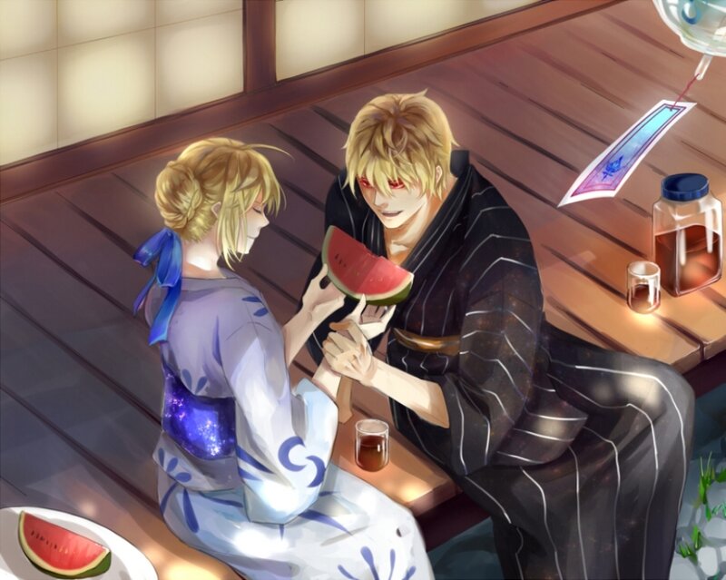 Two People Eating Watermelon