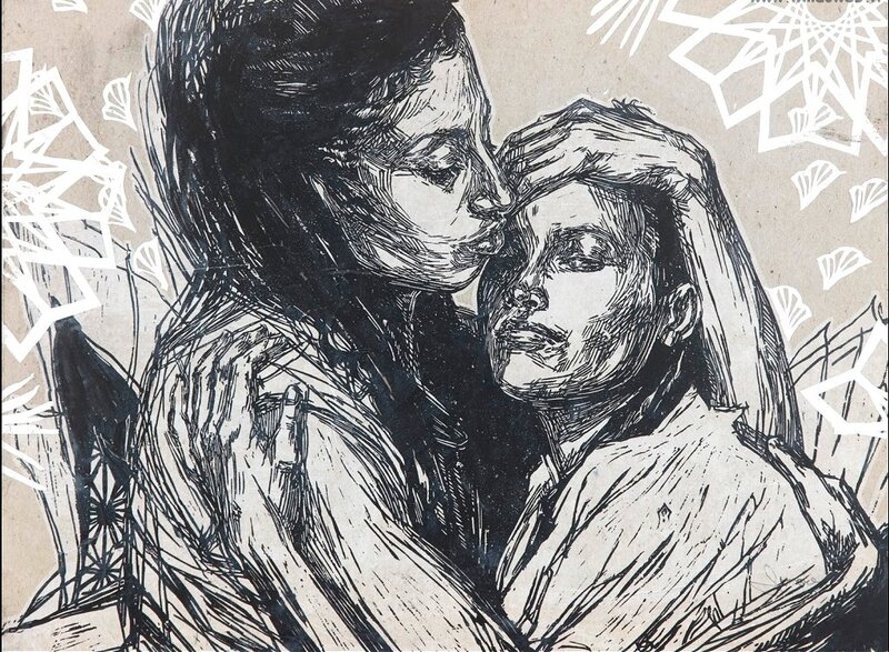 Two People Embracing — Black, Intimate