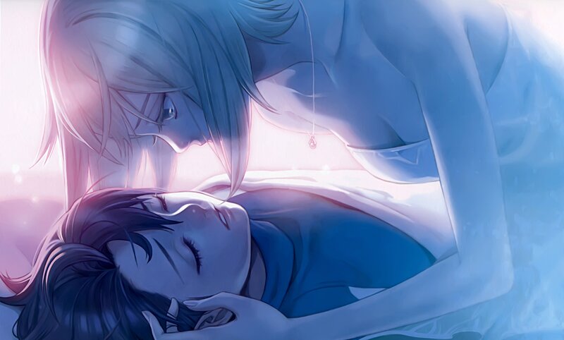 Two People Embracing — Blue, Serene, Sunset