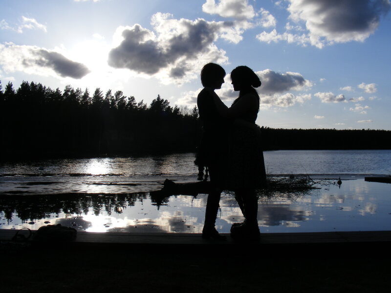 Two People Embracing — Blue, Serene