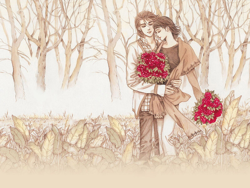 Two People Embracing — Red, Serene