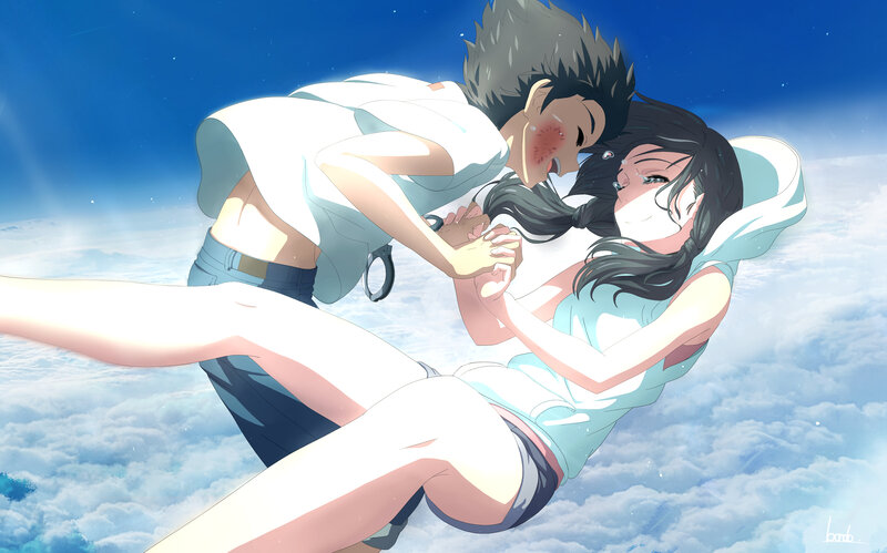 Two People Falling — Blue, Dramatic, Afternoon, Anime