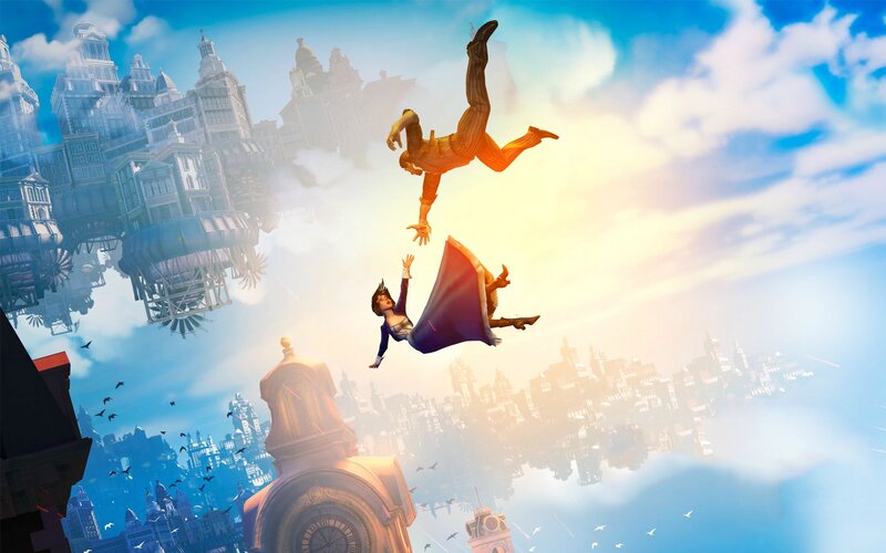 Two People Falling — Blue, Dramatic, Afternoon, Digital Art, City, Sky