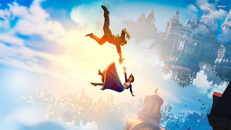 Two People Falling — Blue, Dramatic, Afternoon, Digital Art, City