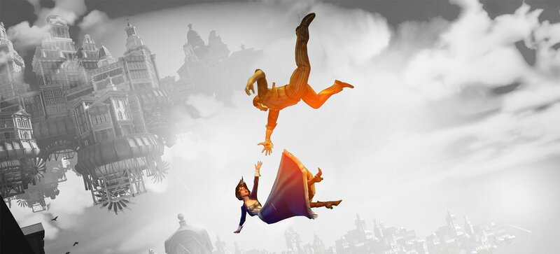 Two People Falling — Orange
