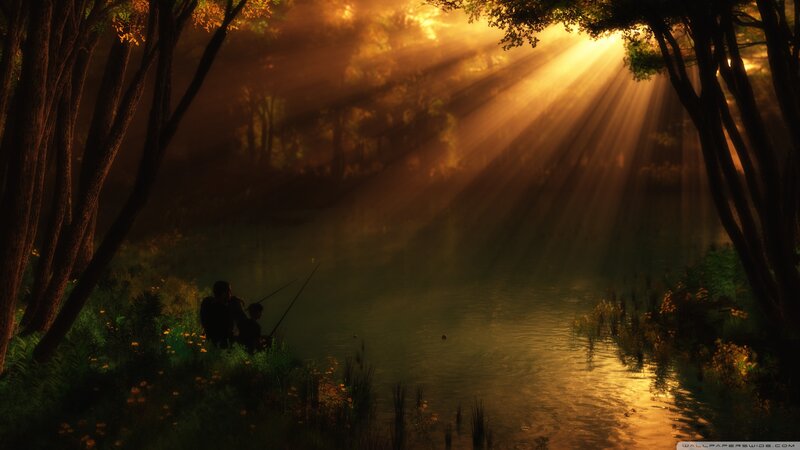 Two People Fishing — Gold