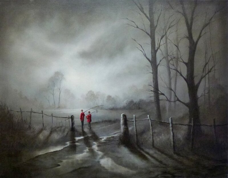 Two People Fishing — Gray
