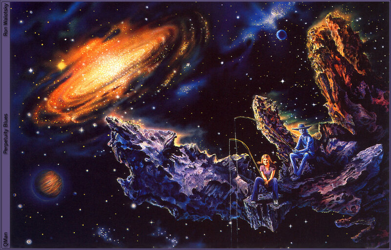 Two People Fishing in Space