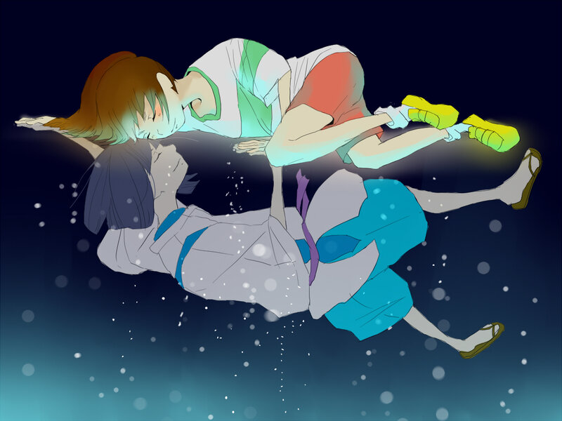 Two People Floating — Blue