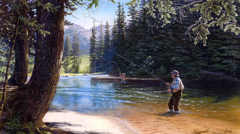 Two People Fly Fishing