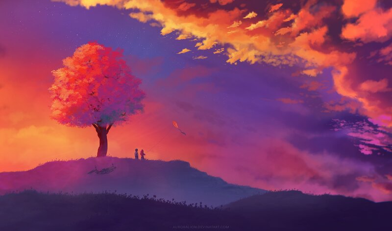 Two People Flying a Kite