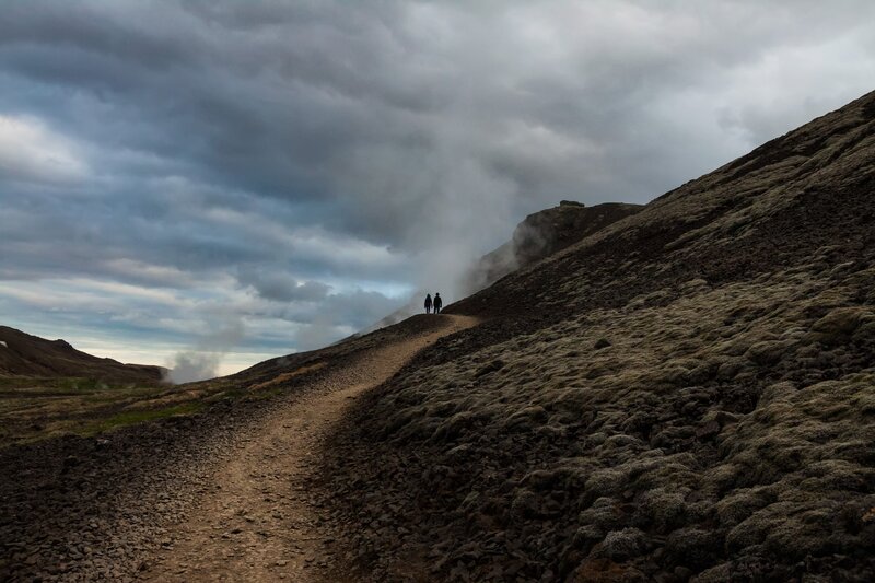 Two People Hiking — Gray