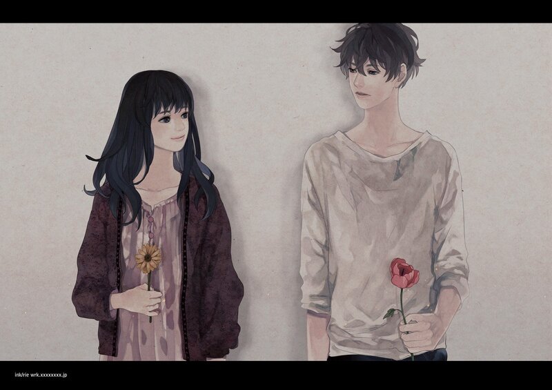 Two people holding flowers