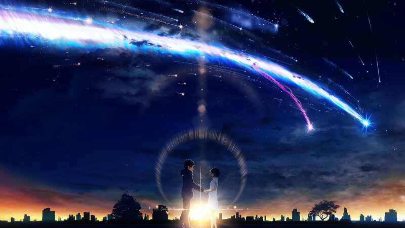 Two People Holding Hands — Blue, Dramatic, Night, Anime