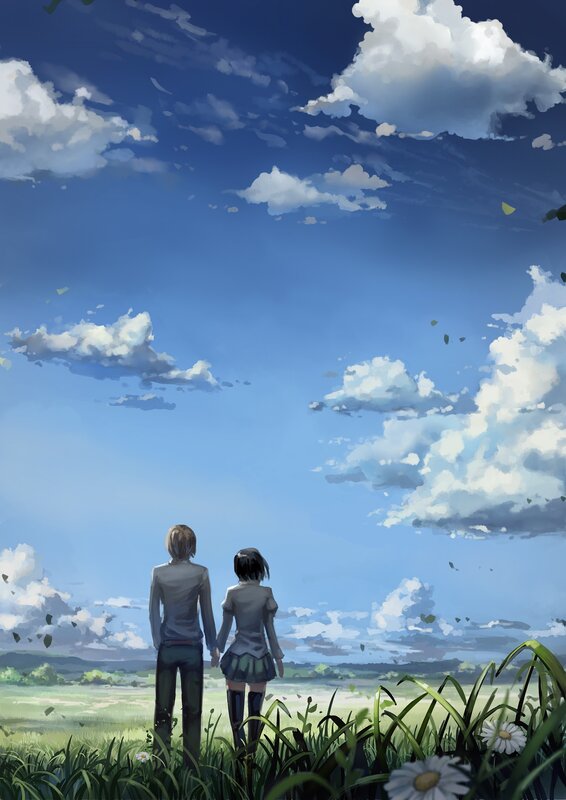 Two People Holding Hands — Blue, Serene, Afternoon