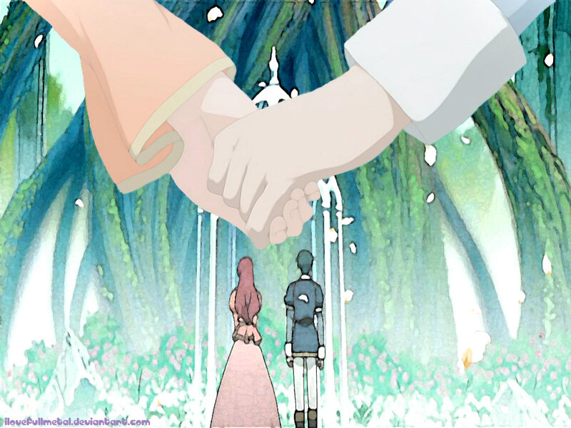 Two People Holding Hands — Green, Serene