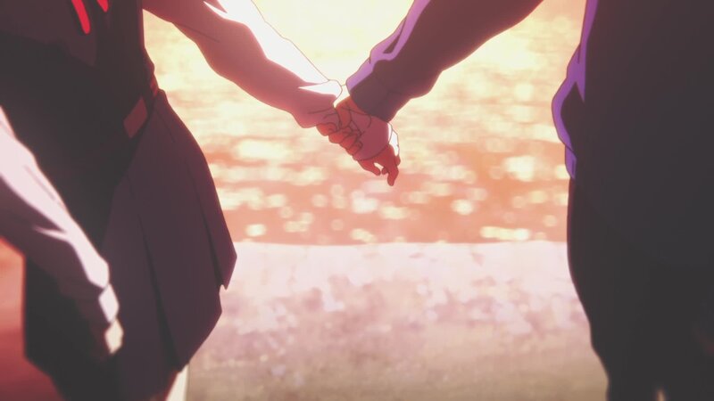 Two People Holding Hands — Orange, Serene, Sunset, Anime