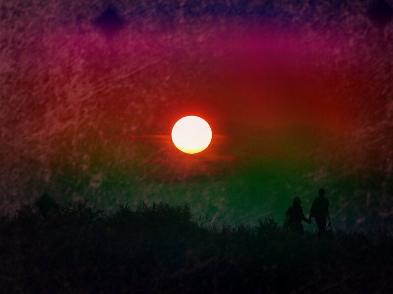 Two People Holding Hands — Red