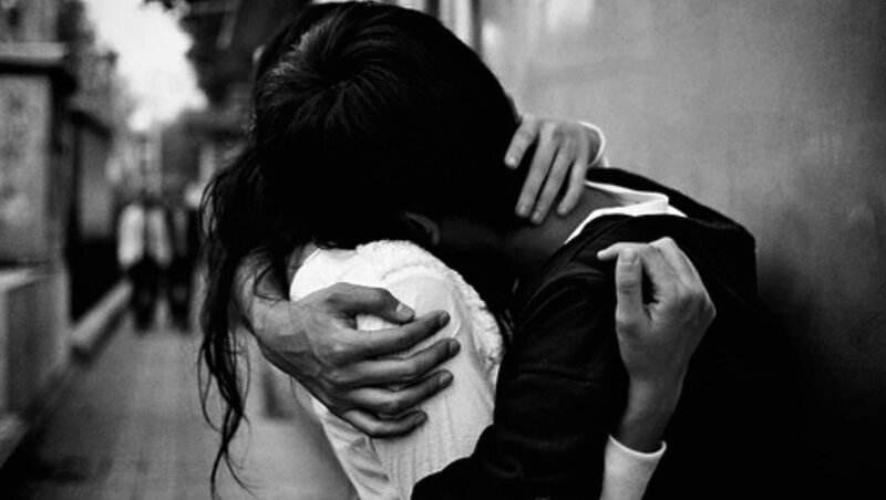 Two People Hugging — Black, Dramatic