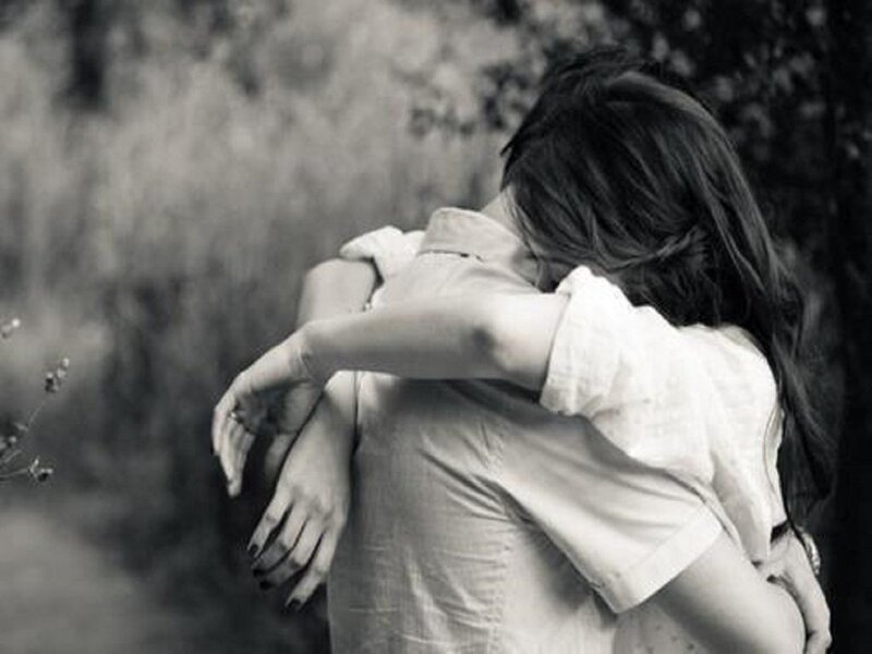 Two People Hugging — Black, Intimate, Photograph, Arms