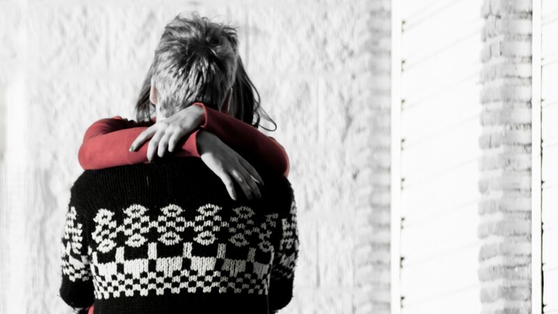 Two People Hugging — Black, Intimate, Photograph