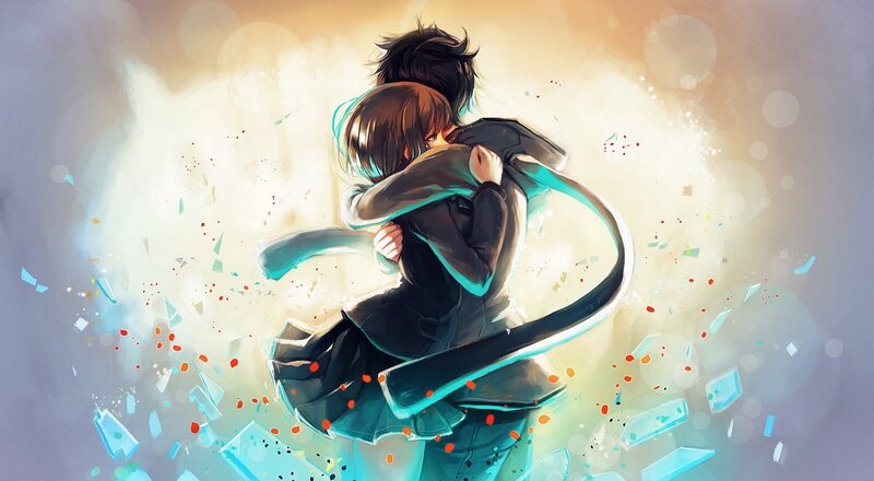 Two People Hugging — Blue, Dramatic, Digital Art