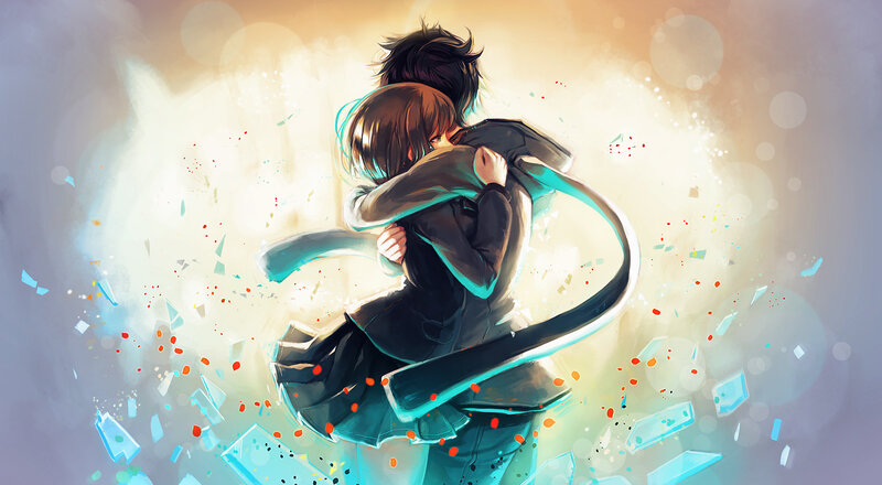 Two People Hugging — Blue, Dramatic