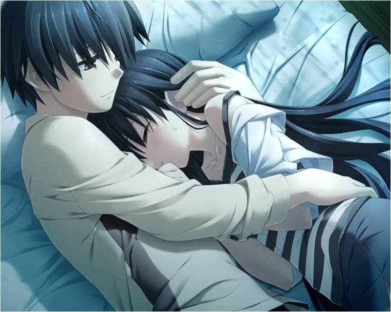 Two People Hugging — Blue