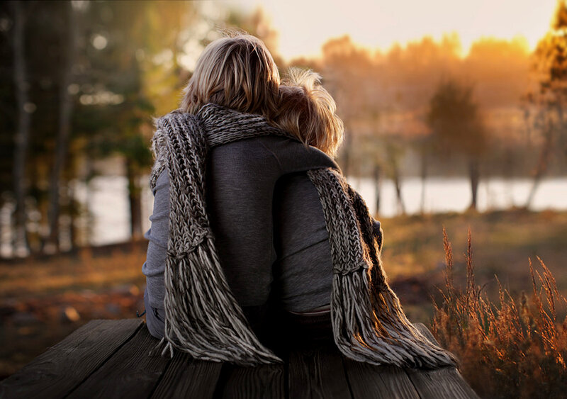 Two People Hugging — Brown, Serene