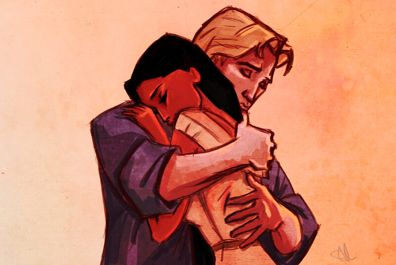 Two People Hugging — Orange, Intimate