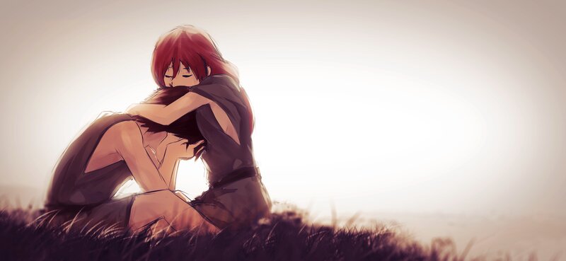 Two People Hugging — Red, Calm