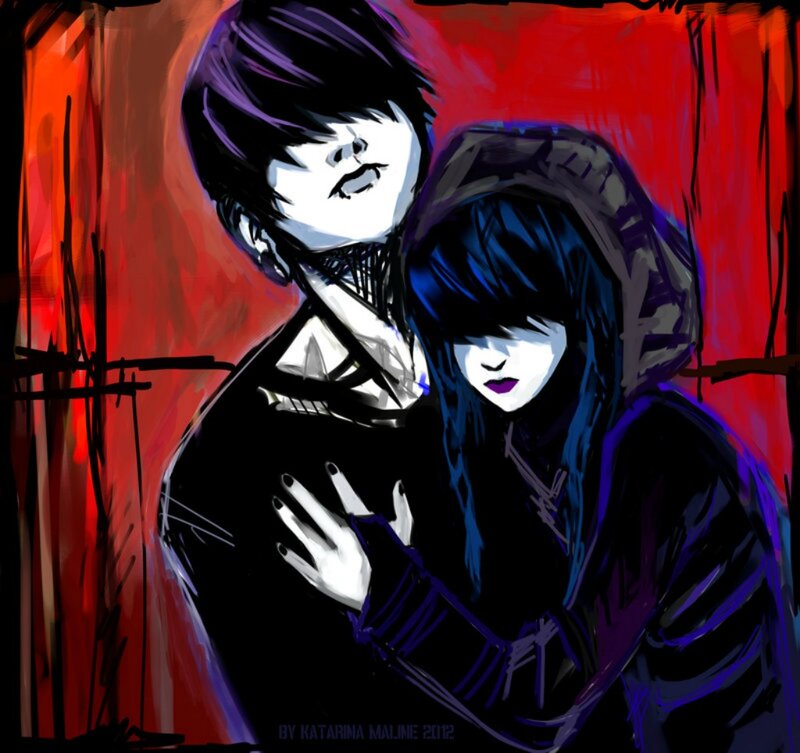 Two People Hugging — Red