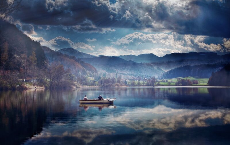 Two People in a Boat — Blue, Dramatic