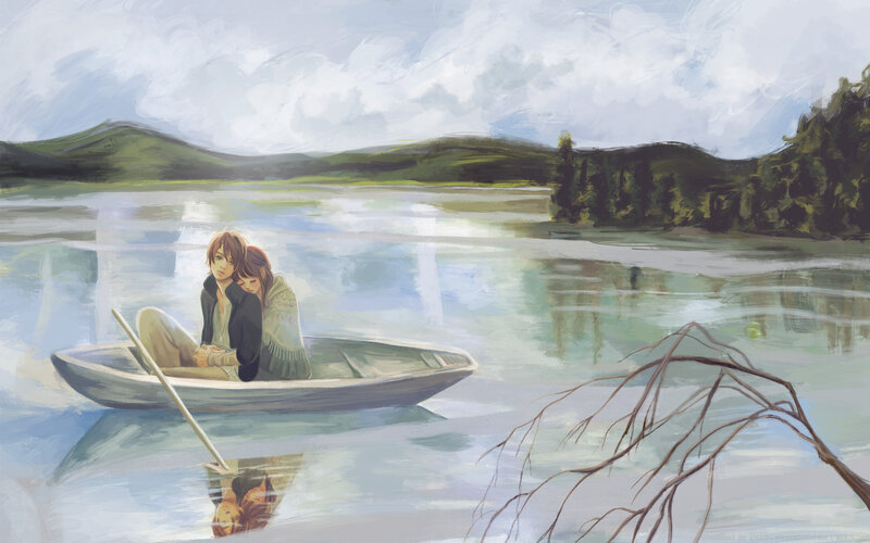 Two People in a Boat — Blue, Serene, Afternoon