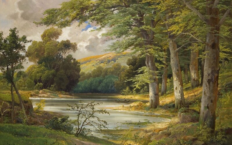 Two People in a Boat — Green, Serene