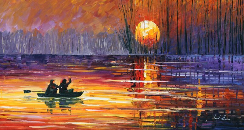 Two People in a Boat — Orange, Serene