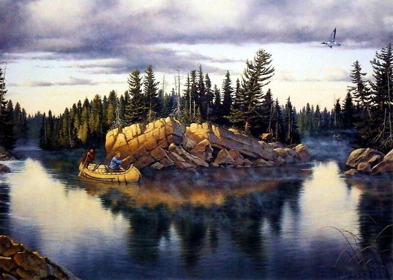 Two People in a Canoe — Blue, Serene, Morning