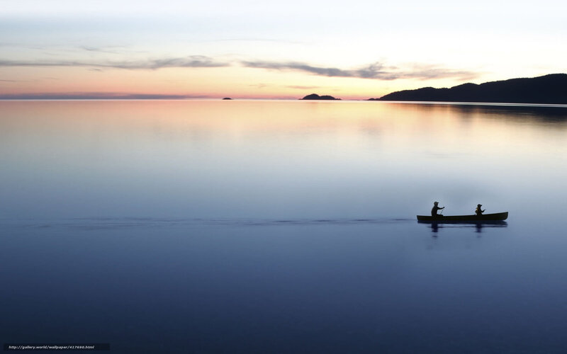 Two People in a Canoe — Blue, Serene, Sunset