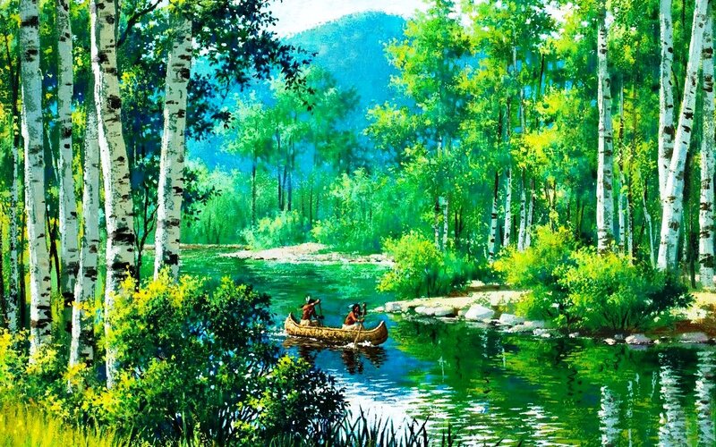 Two People in a Canoe — Green