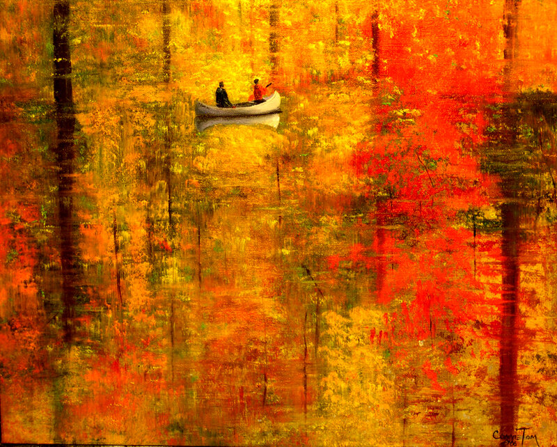 Two People in a Canoe — Orange, Serene