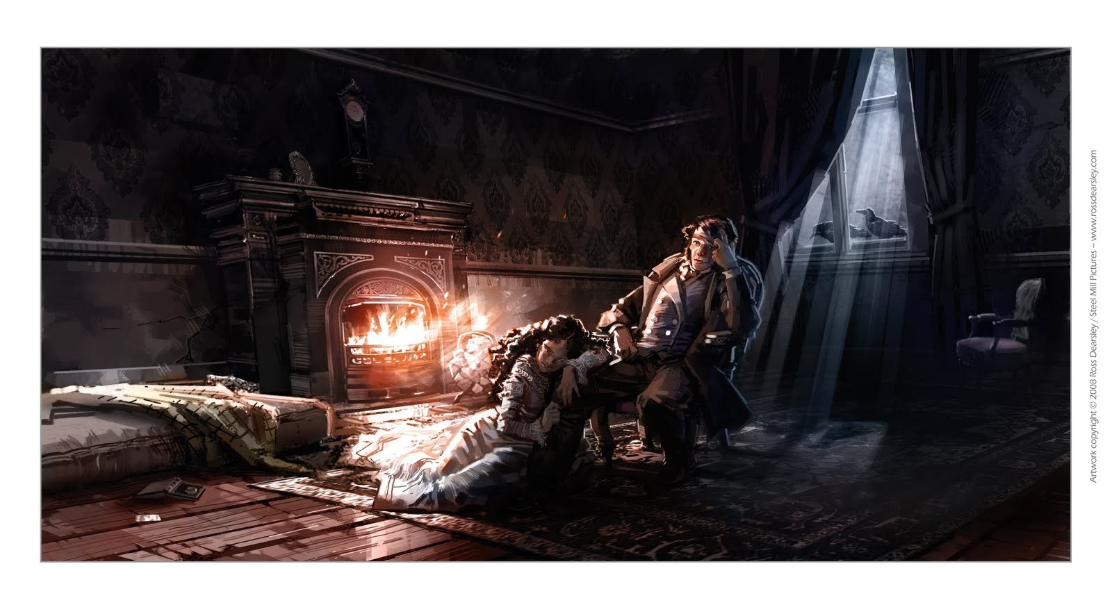 Two people in a damaged room