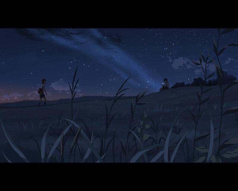 Two People in a Field — Blue, Serene, Night, Anime