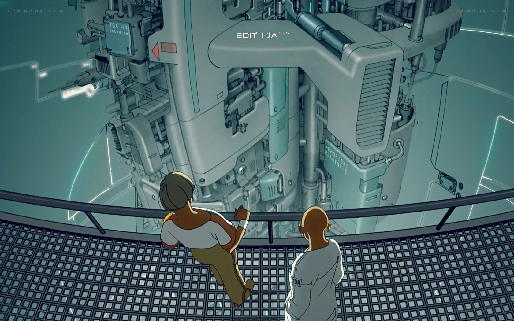 two people in a futuristic facility