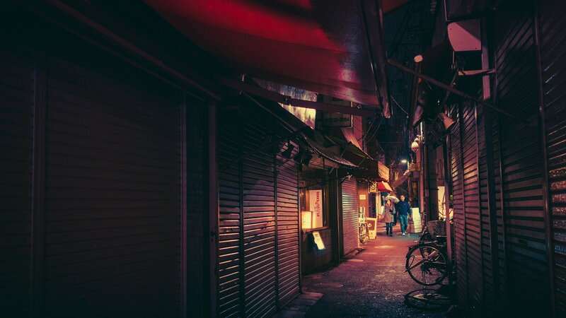 Two People in Alley — Red