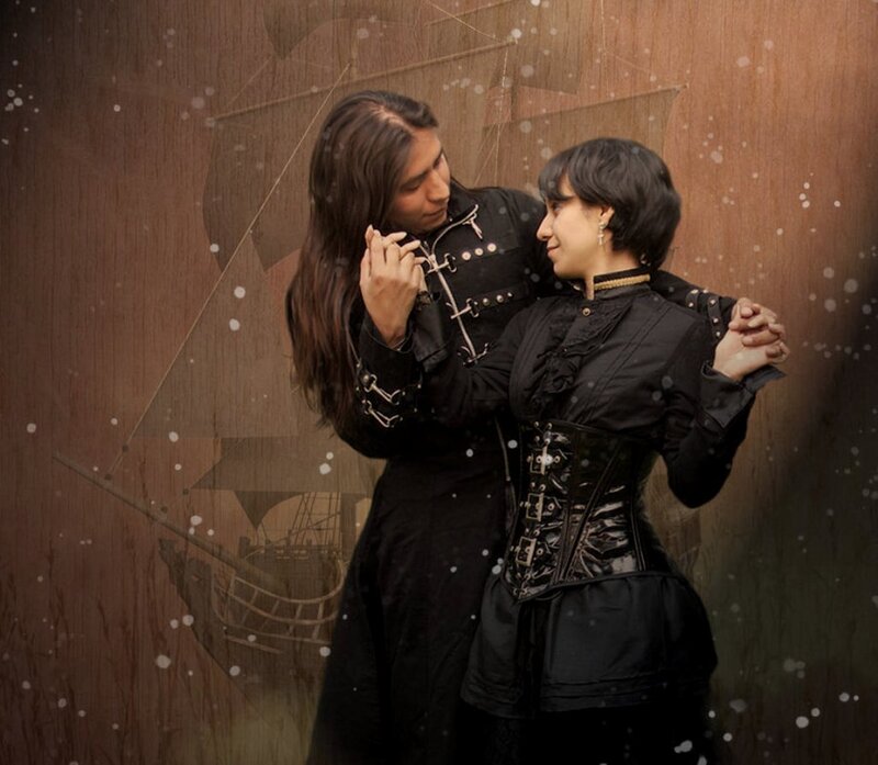 Two People in Black Clothing — Dramatic, Winter