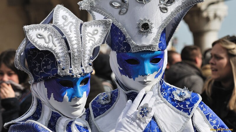 Two People in Carnival Masks